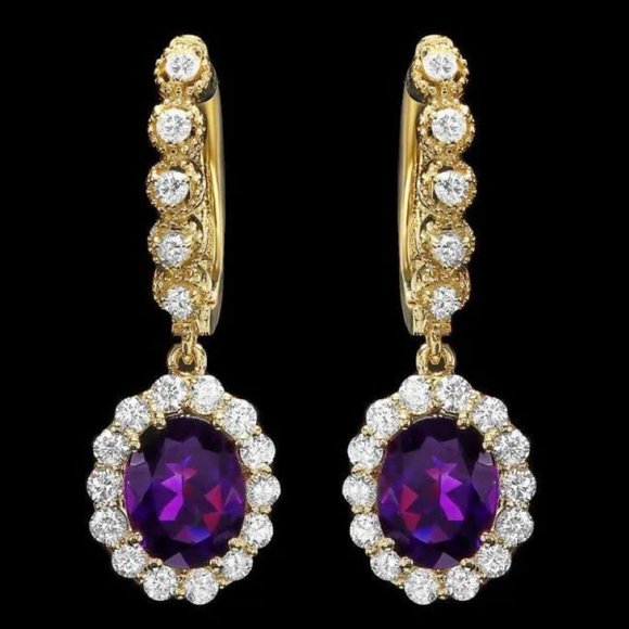 4.80ct Natural Amethyst and Diamond 14K Solid Yellow Gold...